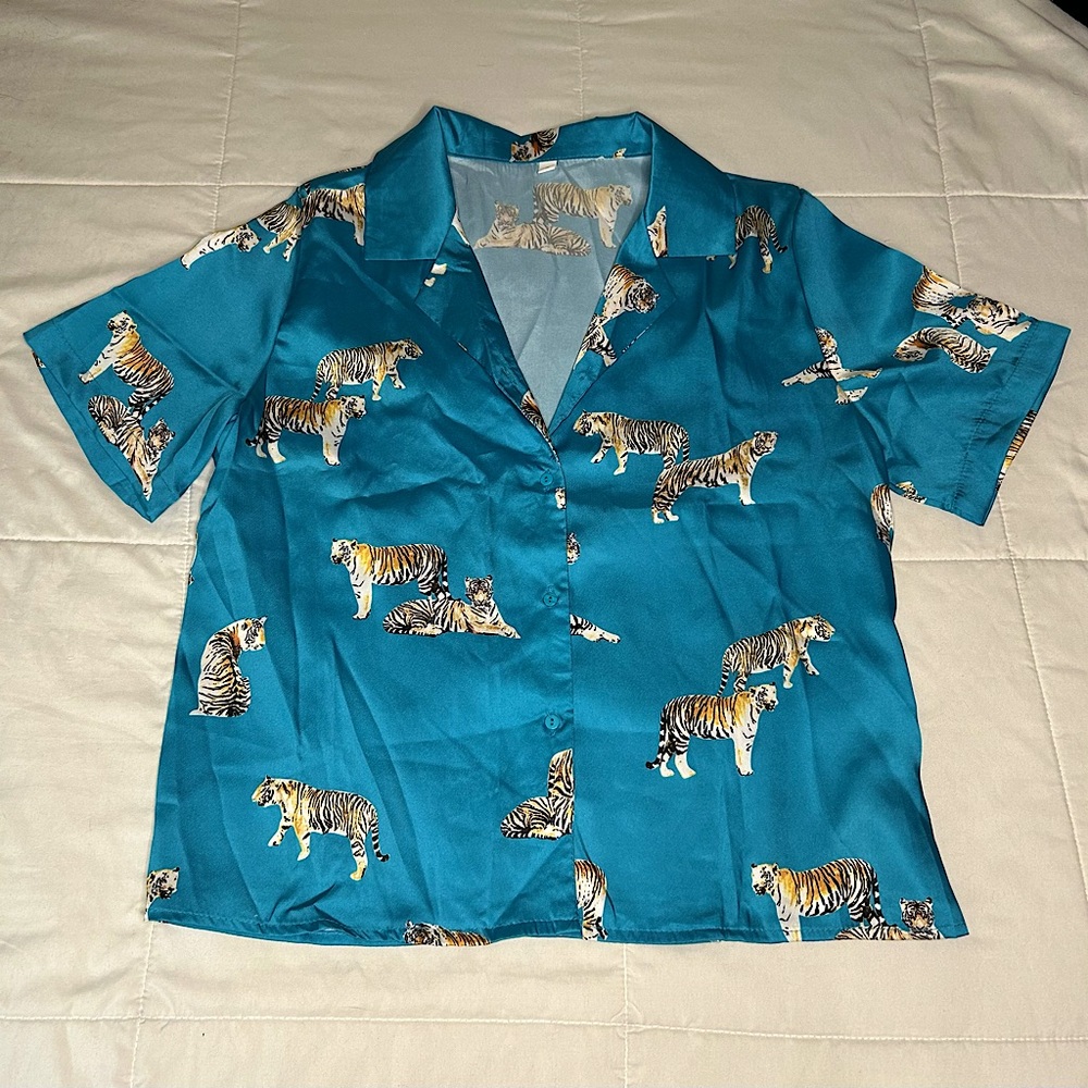 SHEIN | Cobalt Tiger Silk Top | Size: S